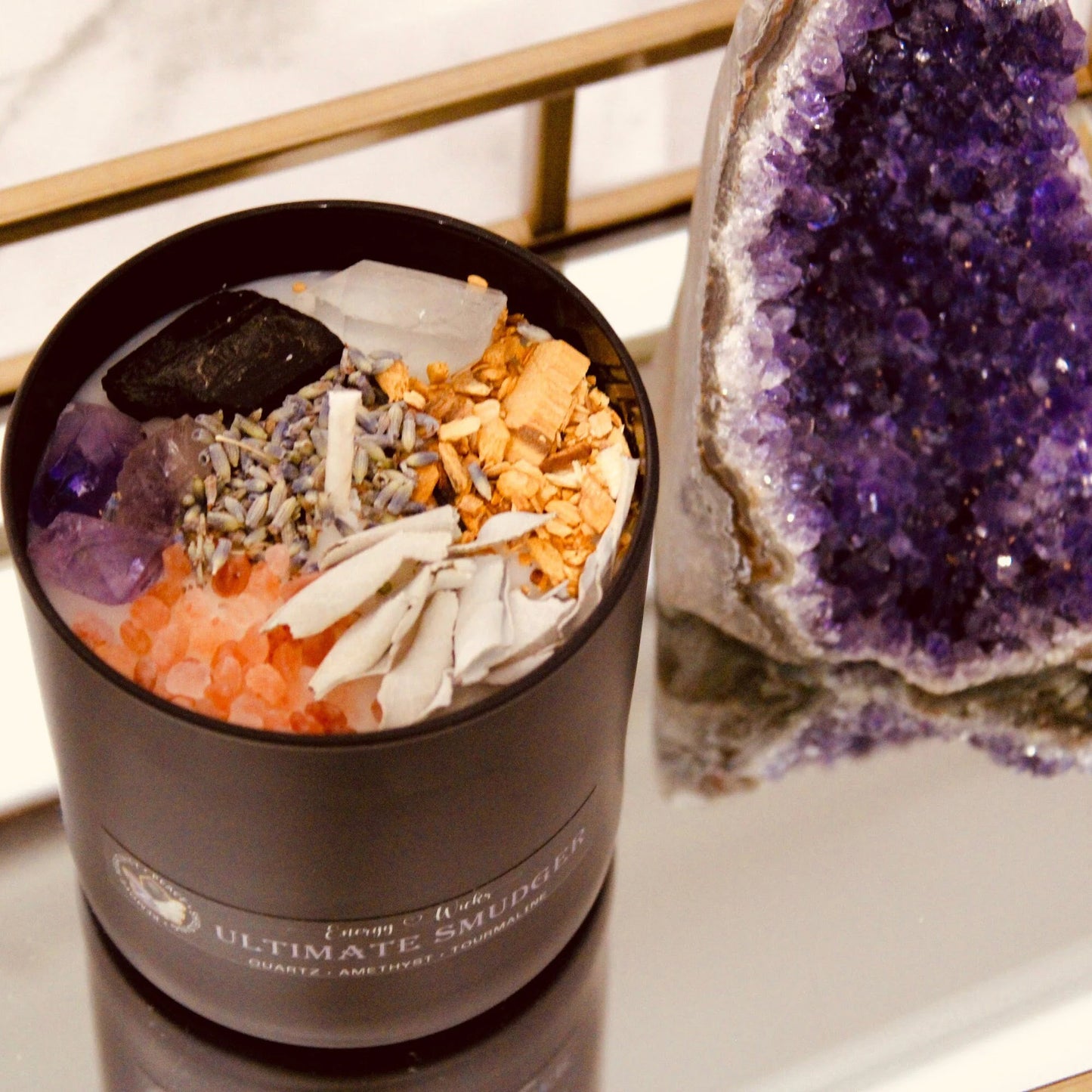 Cleansing Candle / Crystal Candle / ULTIMATE SMUDGER / Palo Santo Candle / Spirtual / Meditation / Vegan / Intention Candle