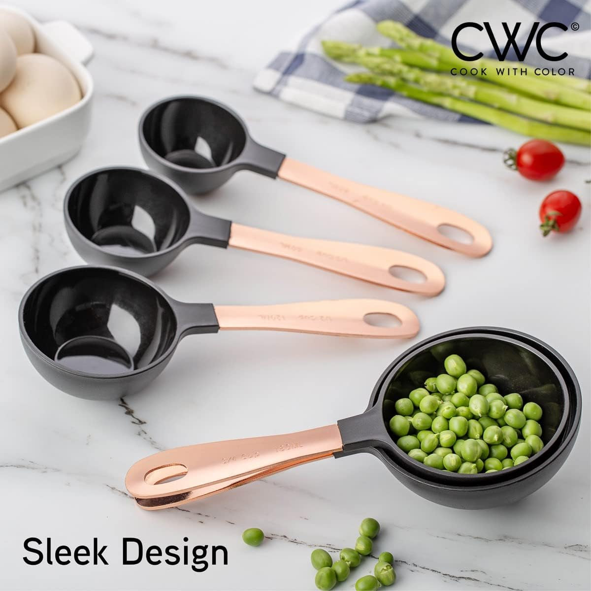 12 PC Measuring Cups Set and Measuring Spoon Set with Copper Coated Stainless Steel Handles, Nesting Kitchen Measuring Set, Liquid Measuring Cup Set, Dry Measuring Cup Set (Black)
