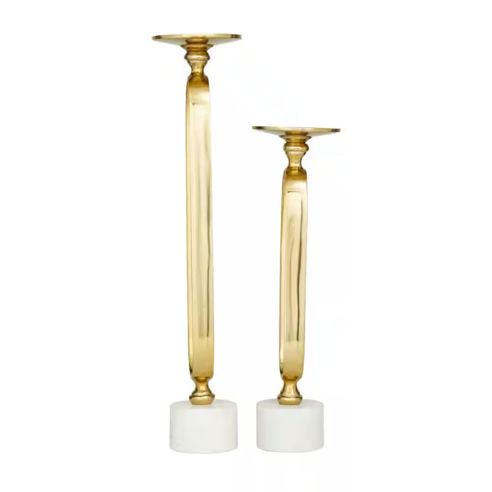 Gold Aluminum Paper Clip Pillar Candle Holder with Marble Base (Set of 2)