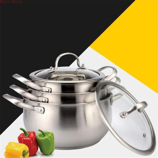 Stainless Steel Soup Pot Thickened Double Ear Milk Pot Double Bottom Non-Magnetic Hot Pot