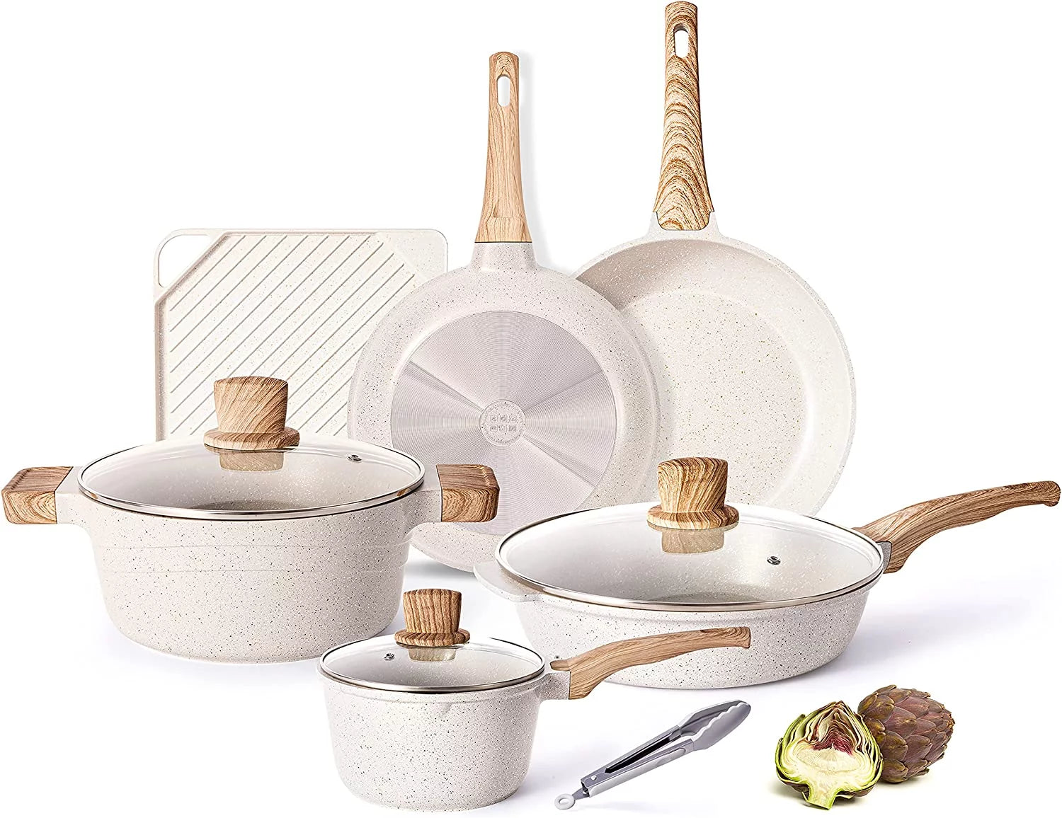 11 Pieces Pots and Pans Set Nonstick Cookware Sets Granite Kitchen Pot Set with Frying Pan, Grill Pan