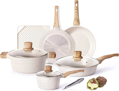 11 Pieces Pots and Pans Set Nonstick Cookware Sets Granite Kitchen Pot Set with Frying Pan, Grill Pan
