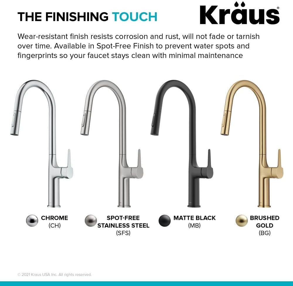 KPF-3101BG Oletto Modern Pull-Down Single Handle Kitchen Faucet, 19.5 Inch, Brushed Gold
