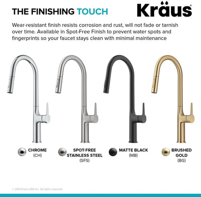 KPF-3101BG Oletto Modern Pull-Down Single Handle Kitchen Faucet, 19.5 Inch, Brushed Gold