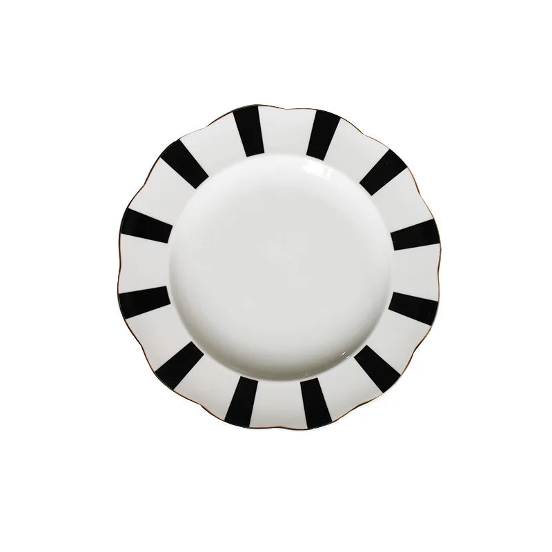 Black-And-White Hepburn Vintage Breakfast Plate Ceramic Plate Striped Wave Dot Tableware