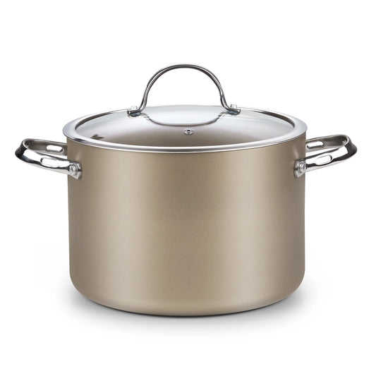Hard Anodized Ceramic Nonstick 8-Quart Stock Pot with Glass Lid, Classic Induction Large Cooking Gumbo Pot, Ollas De Cocina, Bronze