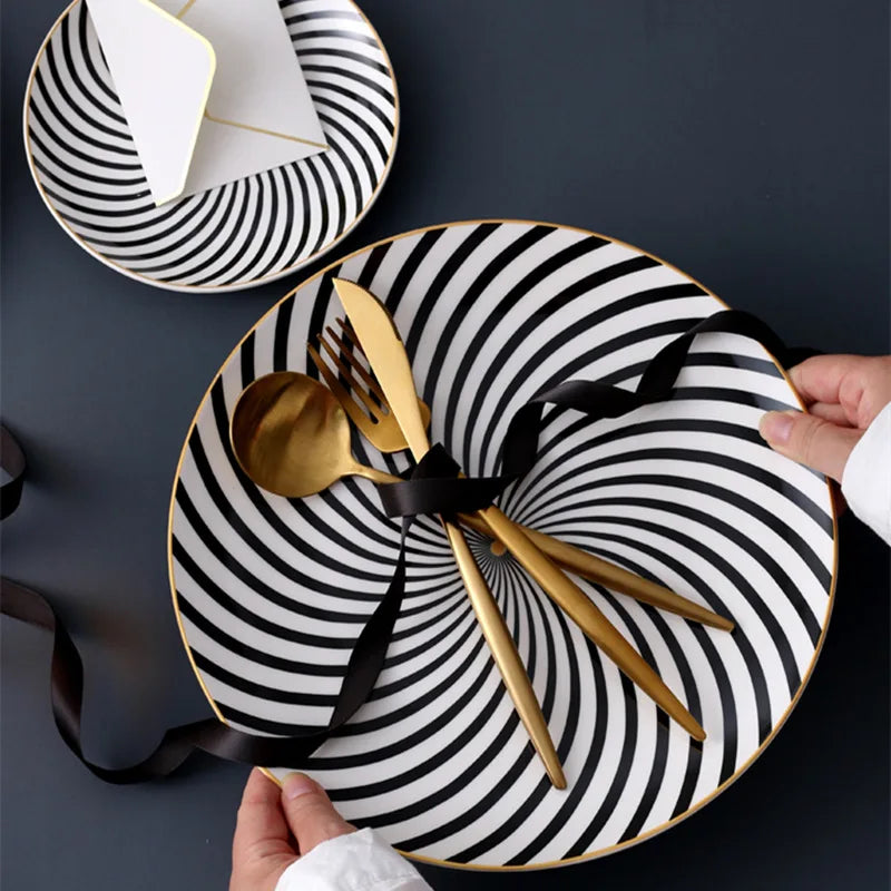 Tableware Geometric Patterns Tableware 6/8/10 Inch Ceramic Dinner Plate Dish Porcelain Dessert Plate Dinnerware Cake Plate