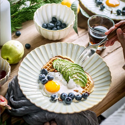 Retro Petal Dinner Plate Ceramic Kitchen Plate Tableware Set Food Dishes Rice Salad Noodles Bowl Soup Kitchen Cook Tool 1Pc