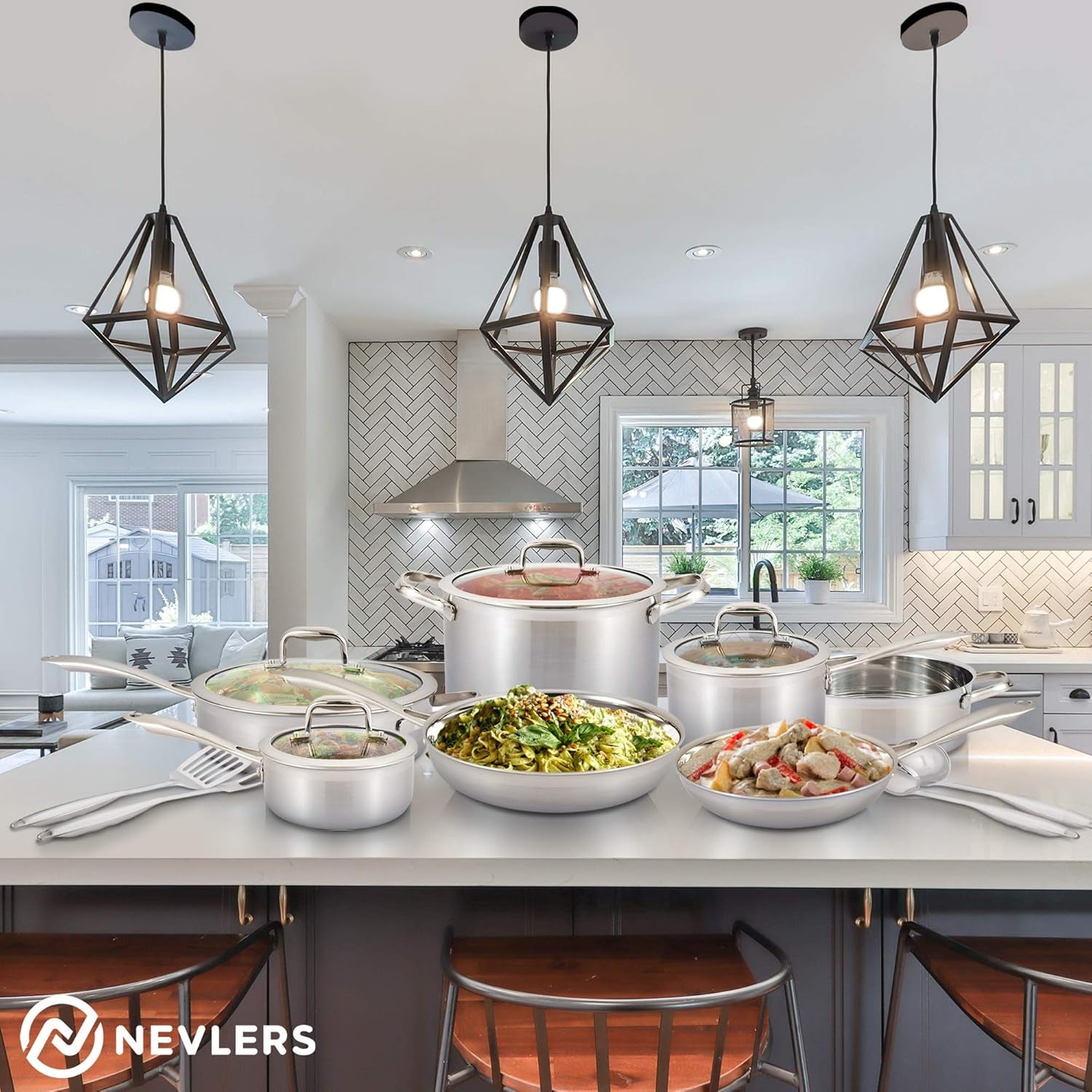 Multi-Clad Stainless Steel Cookware Sets - 15 Piece Pots and Pans Set - Makes for a Great Cooking Set for Your Kitchen - It Is Dishwasher Safe Too!