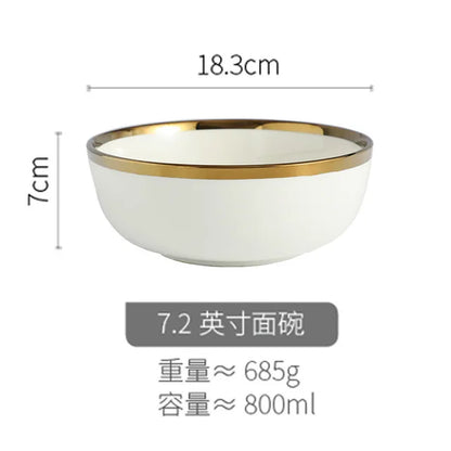 Ceramic Dinnerware Plate Bowl White Gold Stroke Ceramic Dinner Plate Steak Tableware Rice Soup Bowl Spoon Dish Home Decoration