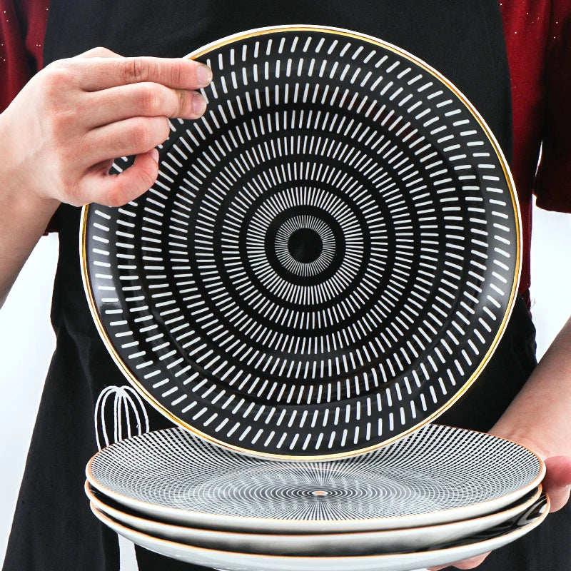 Tableware Geometric Patterns Tableware 6/8/10 Inch Ceramic Dinner Plate Dish Porcelain Dessert Plate Dinnerware Cake Plate