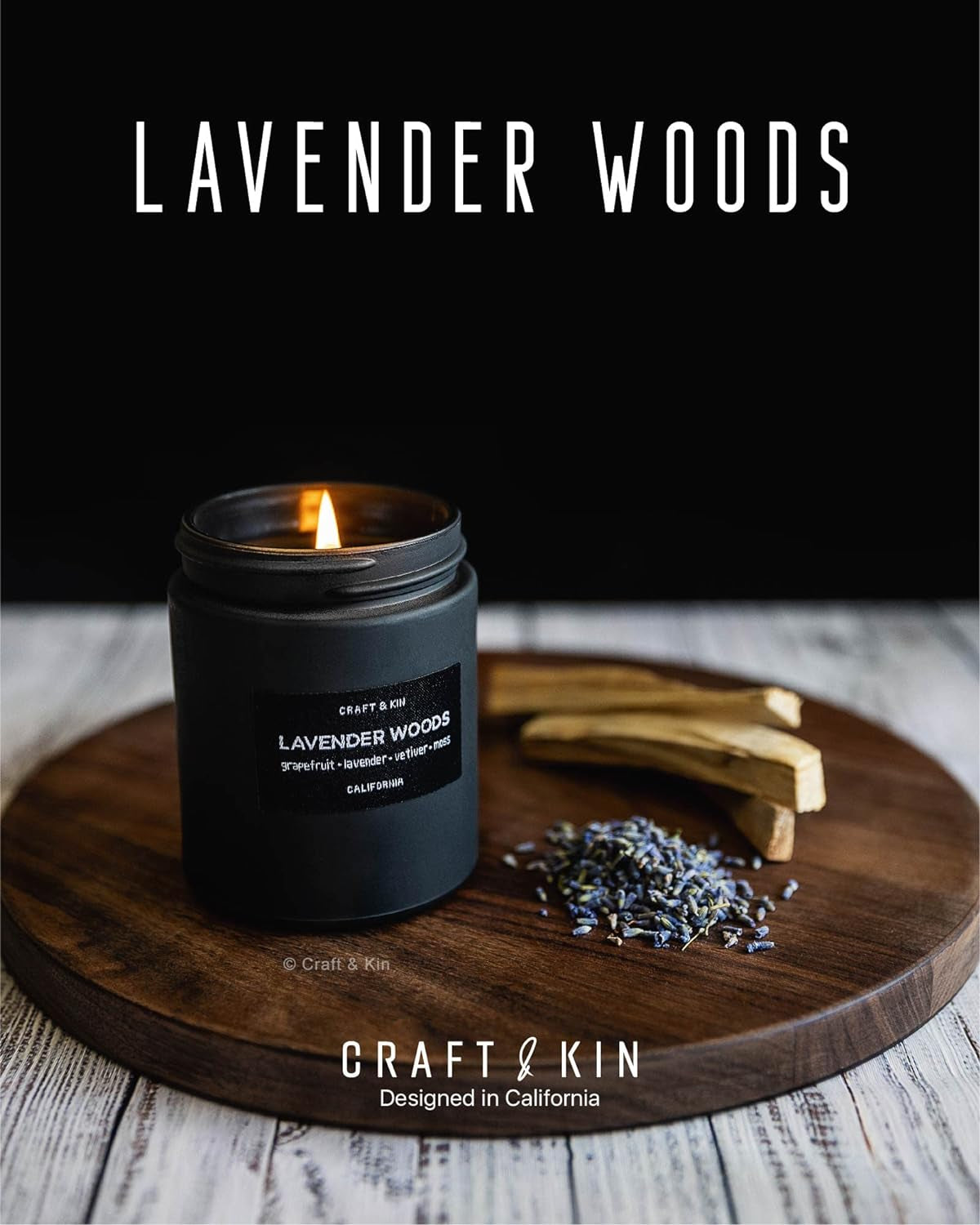 Lavender and Wood Candle | Scented Candle for Men | Soy Candles | Black Candles | Wood Wicked Candles | Lavender Candles for Home | Long Lasting Candles with 45 Hour Burn Time- 7.6Oz