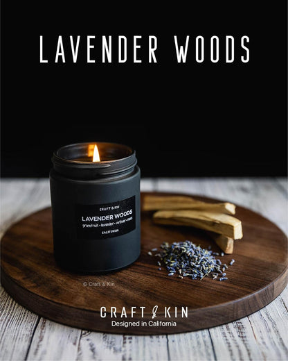 Lavender and Wood Candle | Scented Candle for Men | Soy Candles | Black Candles | Wood Wicked Candles | Lavender Candles for Home | Long Lasting Candles with 45 Hour Burn Time- 7.6Oz