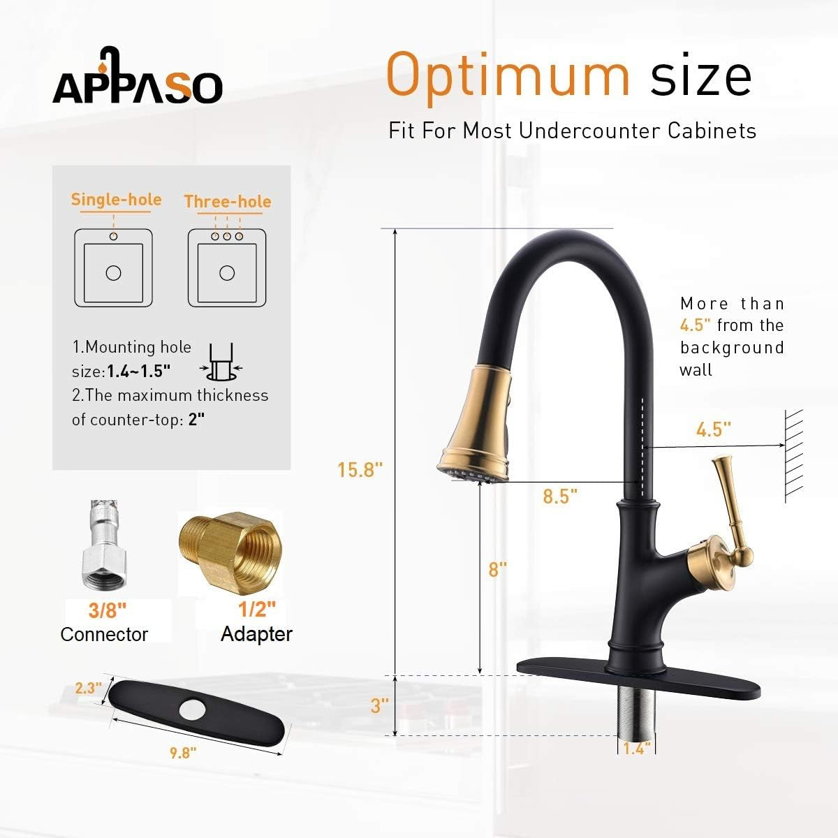 Pull down Kitchen Faucet with Sprayer - Single Handle High Arc One Hole Pull Out Kitchen Sink Faucets, Black and Gold