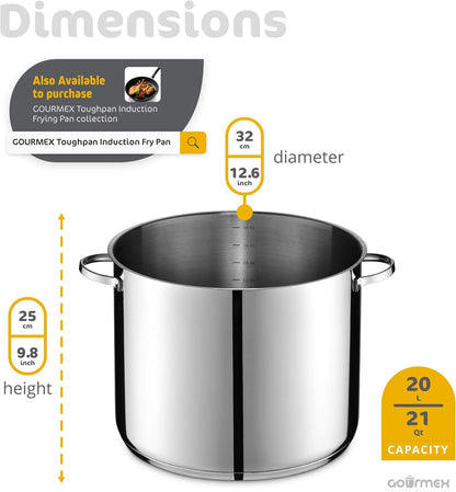 21-Quart Induction Stock Pot | Stainless Steel Soup Pot with See through Lid Glass Lid | Grade Heavy Duty Large Stockpot | Compatible with All Heat Sources | Dishwasher Safe