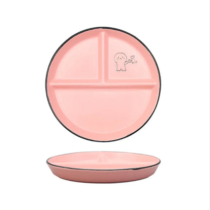 Children'S Disc Divided Meal Ceramic Plate Student Dividing Fat Reducing Three Compartment Household Dinner Plates and Dishes