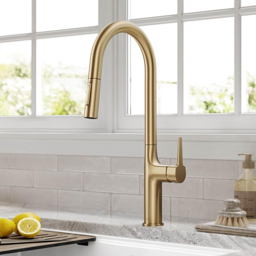 KPF-3101BG Oletto Modern Pull-Down Single Handle Kitchen Faucet, 19.5 Inch, Brushed Gold
