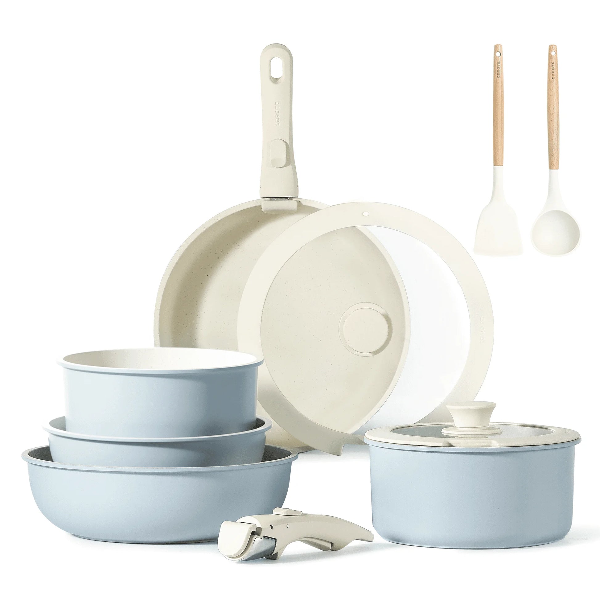 11Pcs Pots and Pans Set, Nonstick Cookware Set Detachable Handle, Induction Kitchen Cookware Sets Non Stick with Removable Handle, RV Cookware Set, Oven Safe, Blue