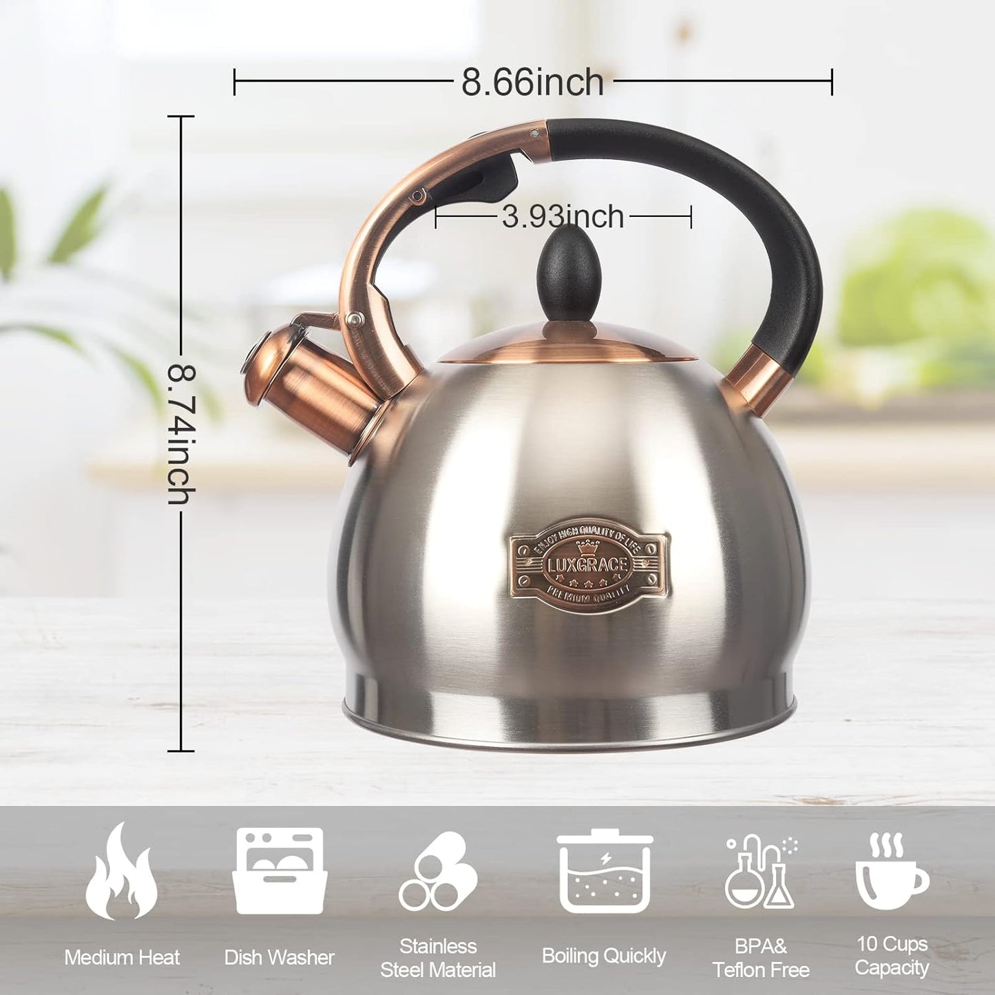 3Quart Whistling Tea Kettle Classic Teapot Stainless Steel Teakettle with Cool Grip for Stovetop