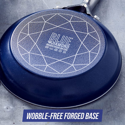 20 Piece Cookware and Bakeware Set, Diamond Infused PFOA Pfas-Free Ceramic Nonstick Pots and Pans, Durable Nontoxic Metal Utensil Safe & Scratch Resistant, Dishwasher & Oven Safe, Blue