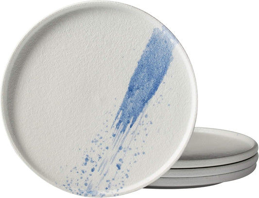 Dinner Plates Set 8.5 Inch Ceramic Dessert Serving Plates Salad Plates,Set of 4 (Matte White&Blue)