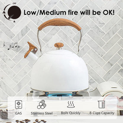 Tea Kettle, Stainless Steel Tea Pot, 2.6 Quart / 2.5 L Tea Kettle for Stove Top, Stovetop Whistling Teapot, Tea Kettles Stove Top with Grip Ergonomic Handle, Pearl White Tea Kettles Stovetop