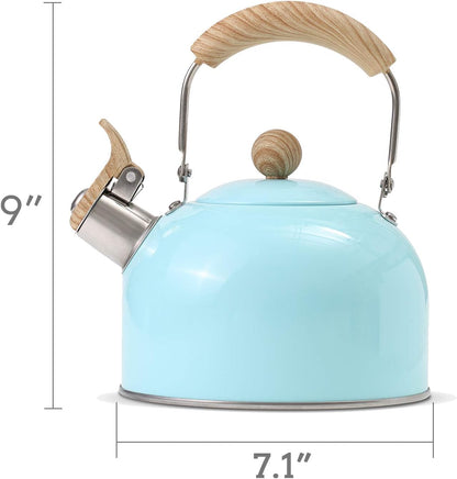 Tea Kettle, Tea Pot with Cool Touch Ergonomic Handle, Tea Kettle Food Grade Stainless Steel, Tea Kettle Stovetop, Kettle Teapot, Whistling Tea Kettle, Tea Kettle Pot, 2.5 Quart (Blue)