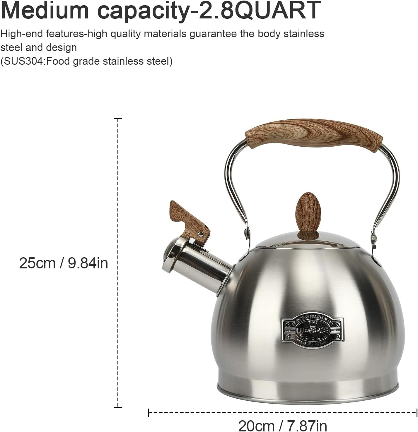 Tea Kettle - 2.8 Quart Tea Kettles Stovetop Whistling Teapot Stainless Steel Tea Pots for Stove Top Whistle Tea Pot(Silver)