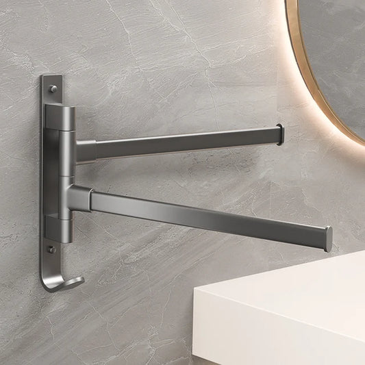 Bathroom Towel Rack Rotatable Towel Holder Rotatable Space Aluminium 2/3/4 Towel Bars Kitchen Shelf Hanger Wall Mounted