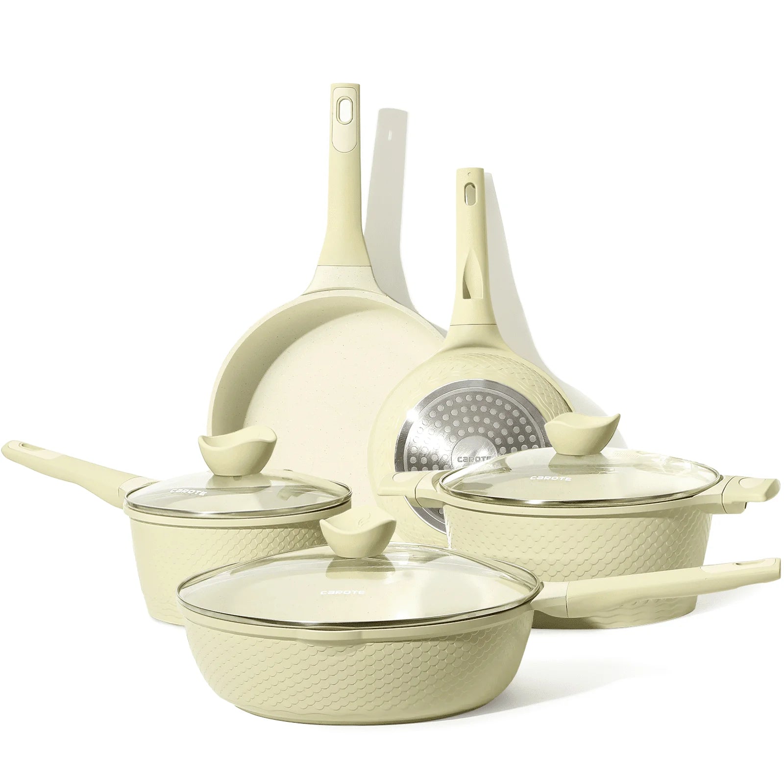 Nonstick Pots and Pans Set, 8 Pcs Non Stick Cookware Set, Induction Stone Cookware Kitchen Cooking Set (Green Granite)