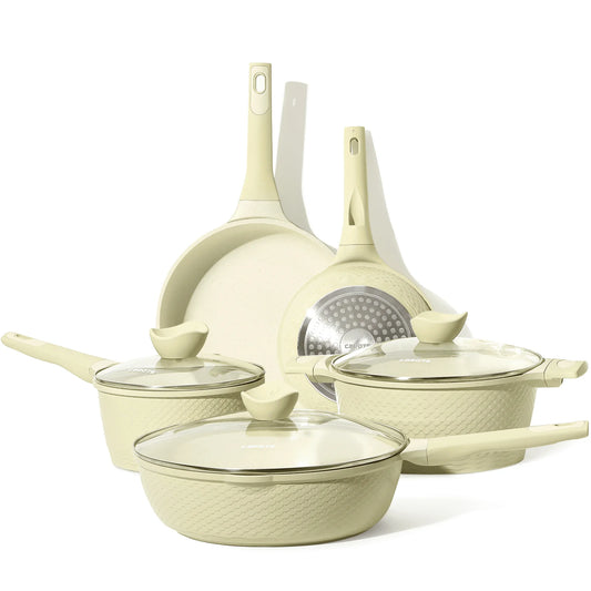 Nonstick Pots and Pans Set, 8 Pcs Non Stick Cookware Set, Induction Stone Cookware Kitchen Cooking Set (Green Granite)