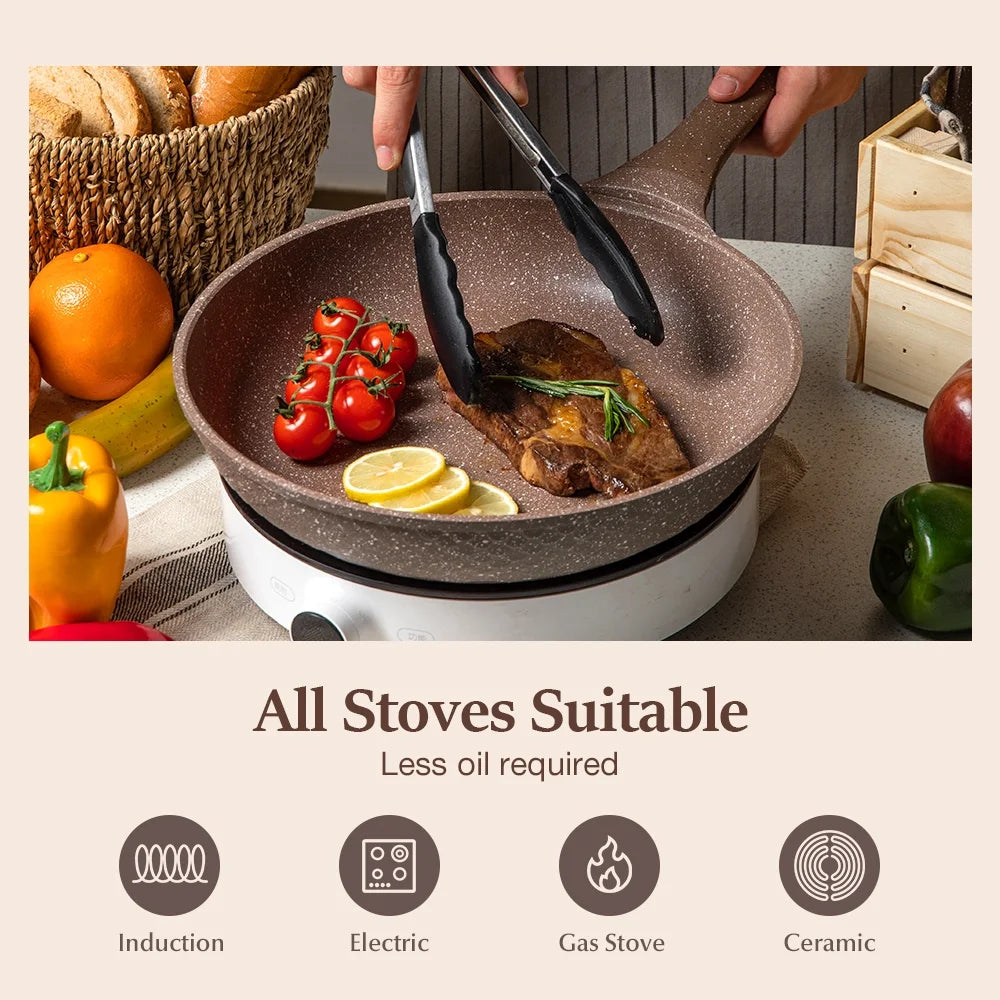 Nonstick Granite Cookware Sets, 10 Pcs Brown Granite Pots and Pans Set, Induction Stone Kitchen Cooking Set