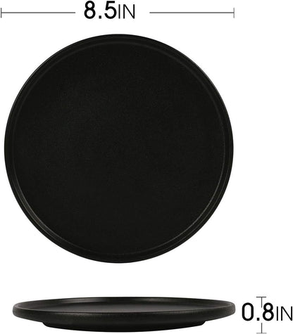 Dinner Plates Set of 4,8.5Inch Ceramic Plate Set Serving Dish Salad Plates (Matte Black)