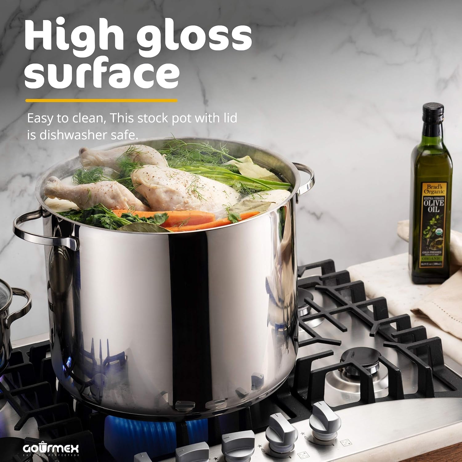 21-Quart Induction Stock Pot | Stainless Steel Soup Pot with See through Lid Glass Lid | Grade Heavy Duty Large Stockpot | Compatible with All Heat Sources | Dishwasher Safe