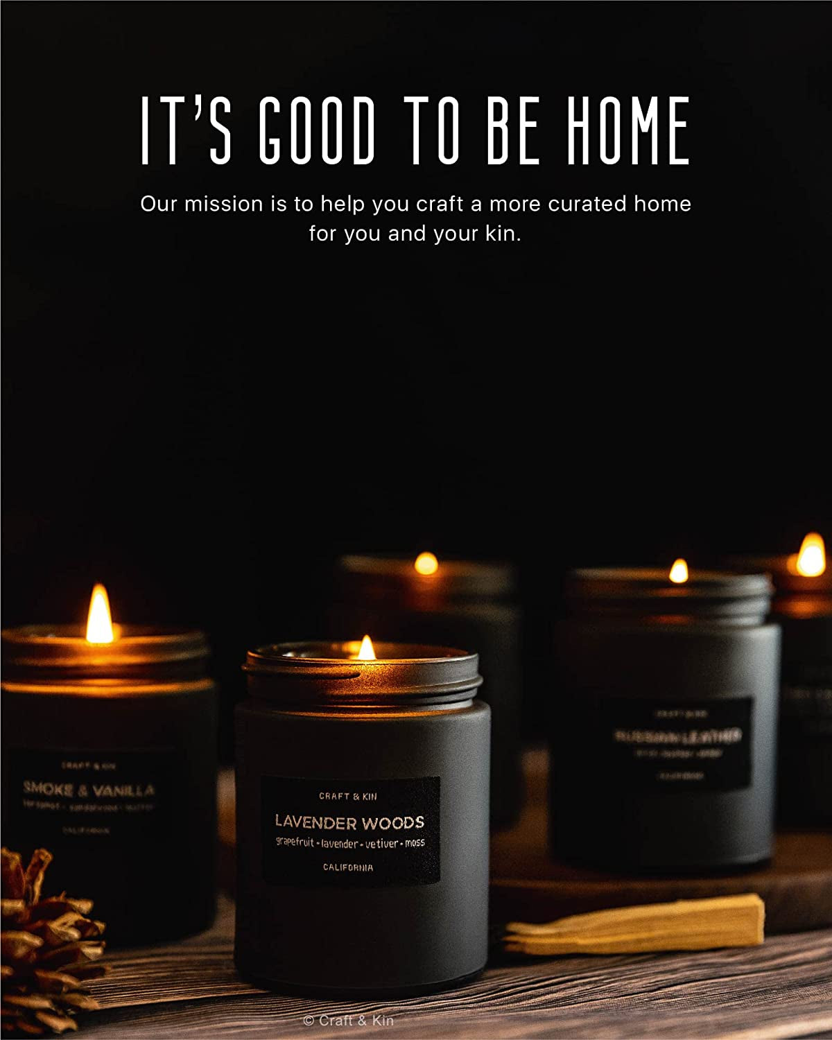 Lavender and Wood Candle | Scented Candle for Men | Soy Candles | Black Candles | Wood Wicked Candles | Lavender Candles for Home | Long Lasting Candles with 45 Hour Burn Time- 7.6Oz