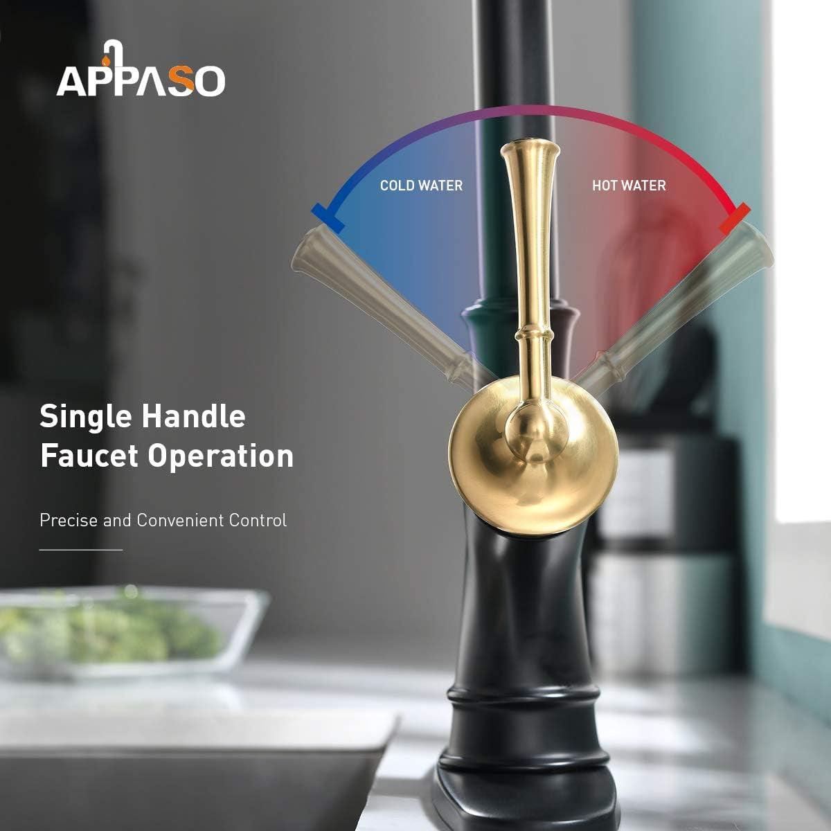 Pull down Kitchen Faucet with Sprayer - Single Handle High Arc One Hole Pull Out Kitchen Sink Faucets, Black and Gold