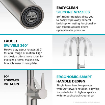 KPF-3101BG Oletto Modern Pull-Down Single Handle Kitchen Faucet, 19.5 Inch, Brushed Gold