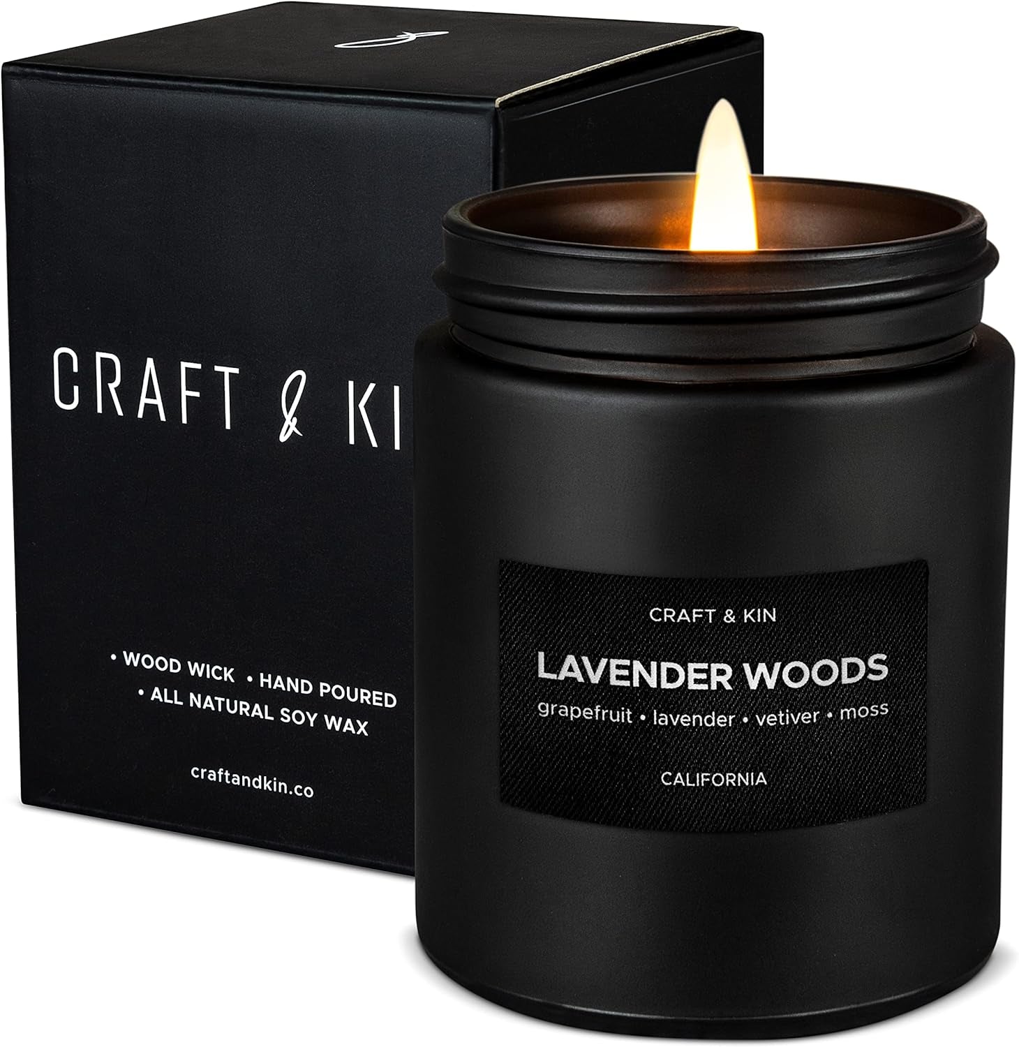 Lavender and Wood Candle | Scented Candle for Men | Soy Candles | Black Candles | Wood Wicked Candles | Lavender Candles for Home | Long Lasting Candles with 45 Hour Burn Time- 7.6Oz