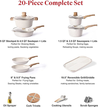 Pots and Pans Set Nonstick Cookware Sets Kitchen Cooking Pot Granite Frying Pans 20 Pieces