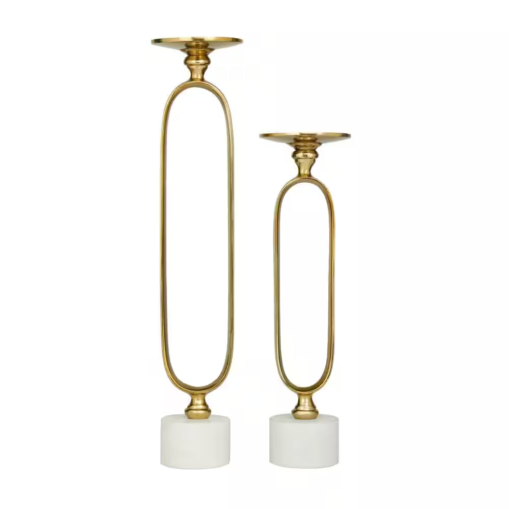 Gold Aluminum Paper Clip Pillar Candle Holder with Marble Base (Set of 2)