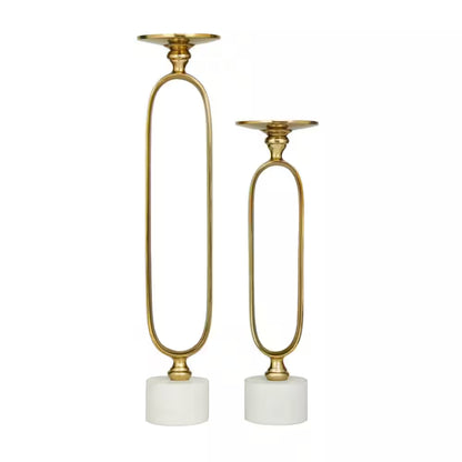 Gold Aluminum Paper Clip Pillar Candle Holder with Marble Base (Set of 2)