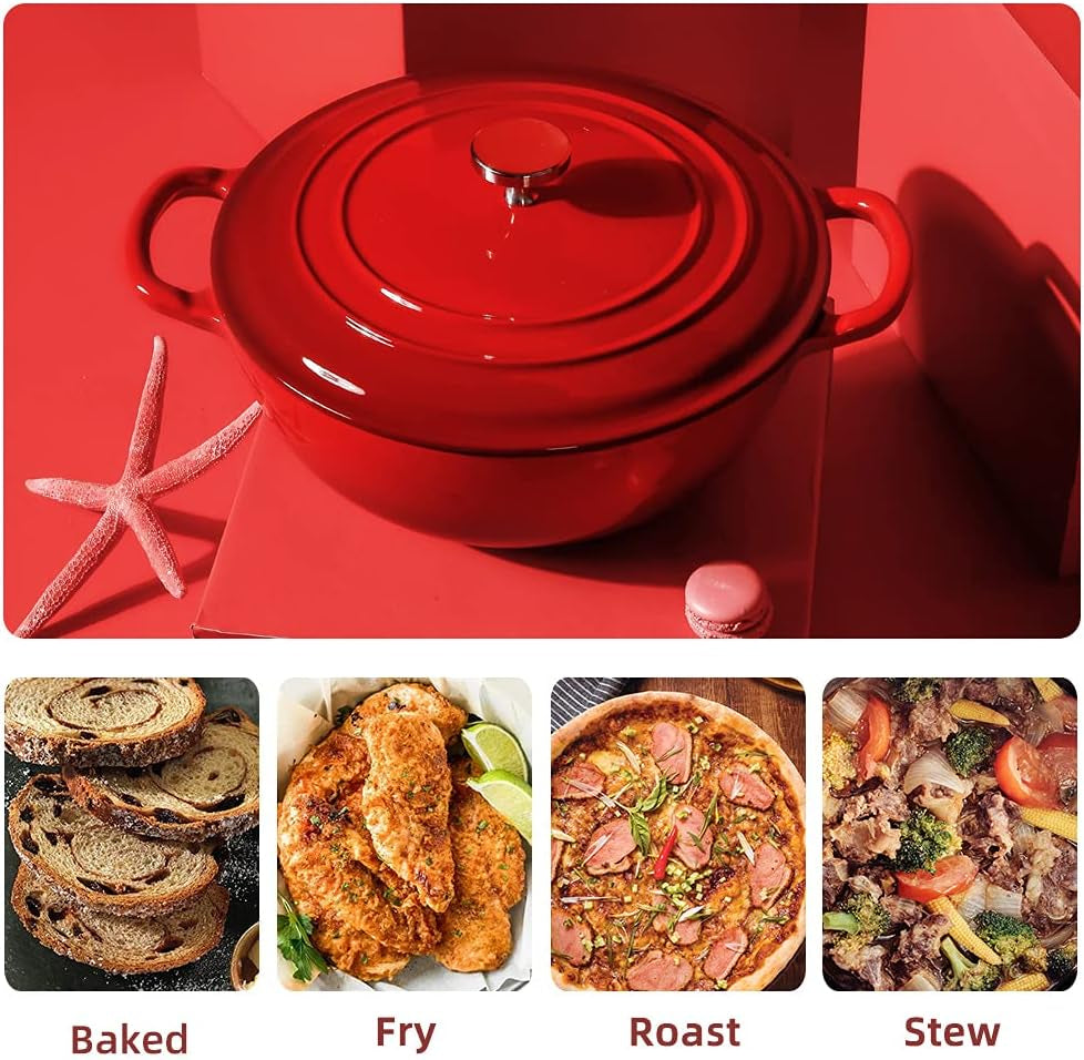 4.5 Quart Dutch Oven, Enameled Cast Iron Covered round Dutch Oven with Lid, Casserole, Cookware Pot, French Oven, Red