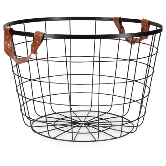 Large round Wire Basket with Handles, Black