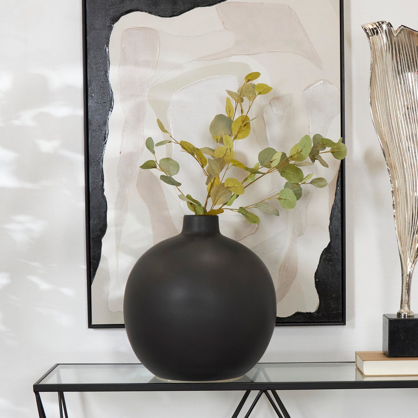 Black Ceramic Matte Vase - 16"W, 17"H
