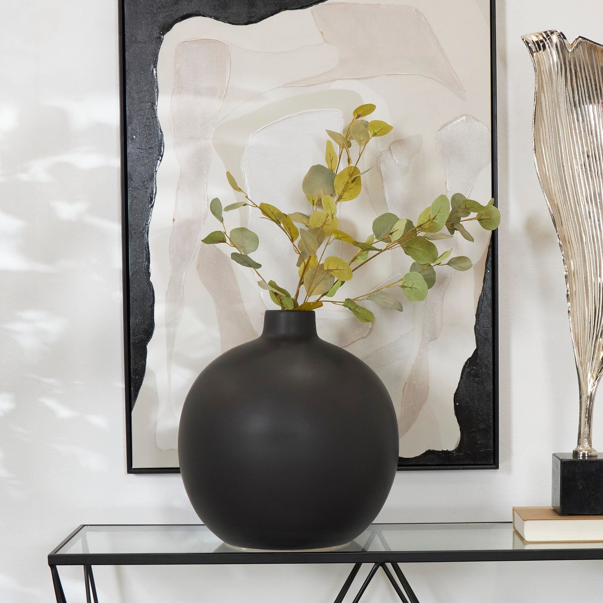 Black Ceramic Matte Vase - 16"W, 17"H