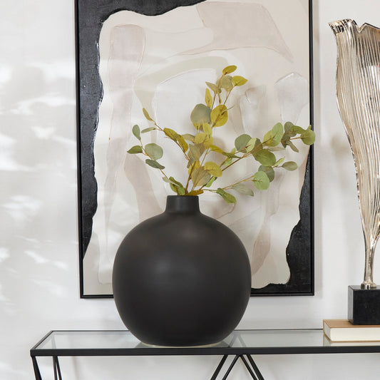 Black Ceramic Matte Vase - 16"W, 17"H