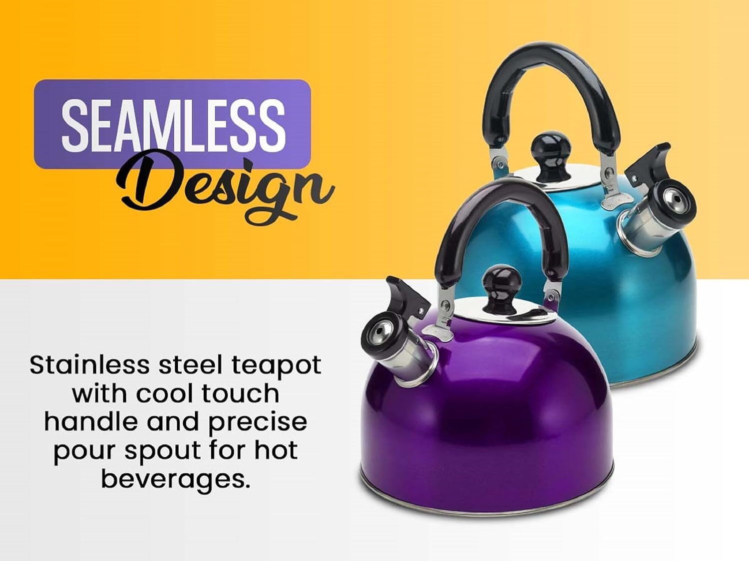 Stainless Steel Stovetop Whistling Tea Classic Teapot with Ergonomic Handle, Works on Induction Cooktops 2 Liter 2404