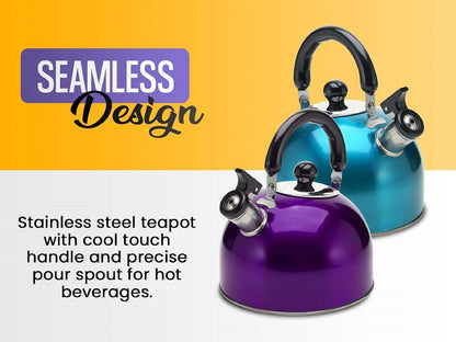 Stainless Steel Stovetop Whistling Tea Classic Teapot with Ergonomic Handle, Works on Induction Cooktops 2 Liter 2404