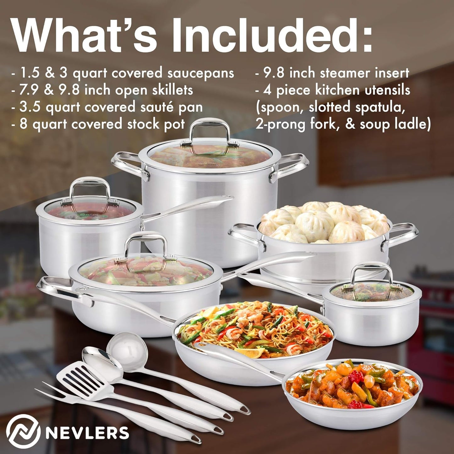 Multi-Clad Stainless Steel Cookware Sets - 15 Piece Pots and Pans Set - Makes for a Great Cooking Set for Your Kitchen - It Is Dishwasher Safe Too!