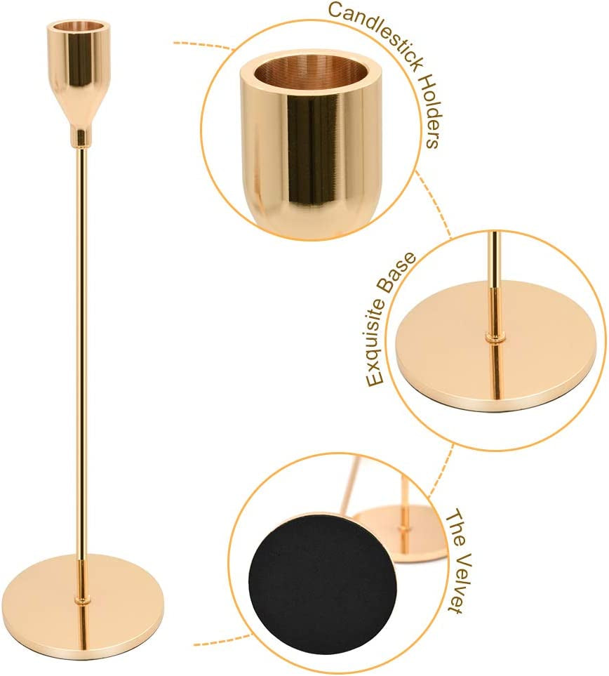Candle Holders for Taper Candles Set of 3 Decorative Candlestick Holders for Wedding, Dinning, Party Fits 3/4 Inch Thick Candle&Led Candles (Gold Brass Metal Candle Stand)